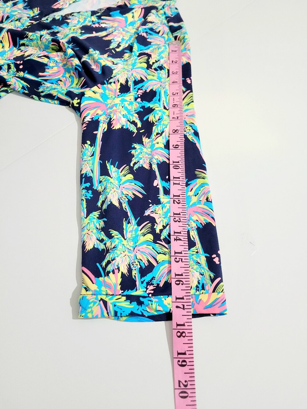 Lulu-B Tropical Palm Print Liquid Knit Tunic Top Large Navy Beach Cover Up - Picture 11 of 12